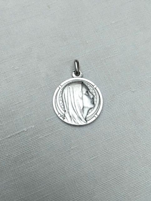 Broche Ancienne En Argent - Médaille Vierge Marie - Bijou Vintage Signé - Pièce Unique