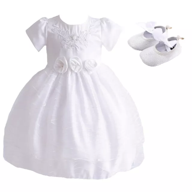 Baby Girls Christening Dress Party Dress and Shoes 0-3 to 12-18 Months