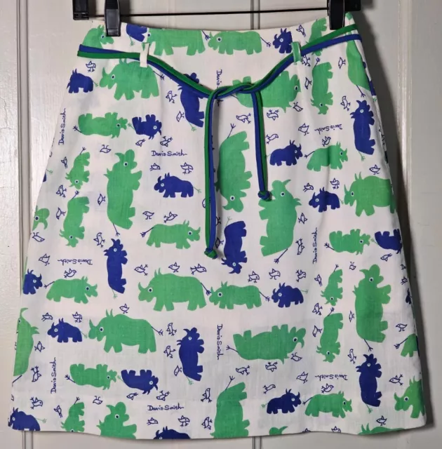 VTG 60's David Smith Women’s White Blue Green Rhinoceros Birds Golf Skort Sz. XS