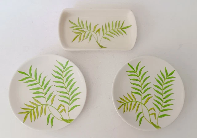♥ 2 Piattini E Un Piccolo Vassoio In Ceramica Ernestine Maestri D'arte Foglie