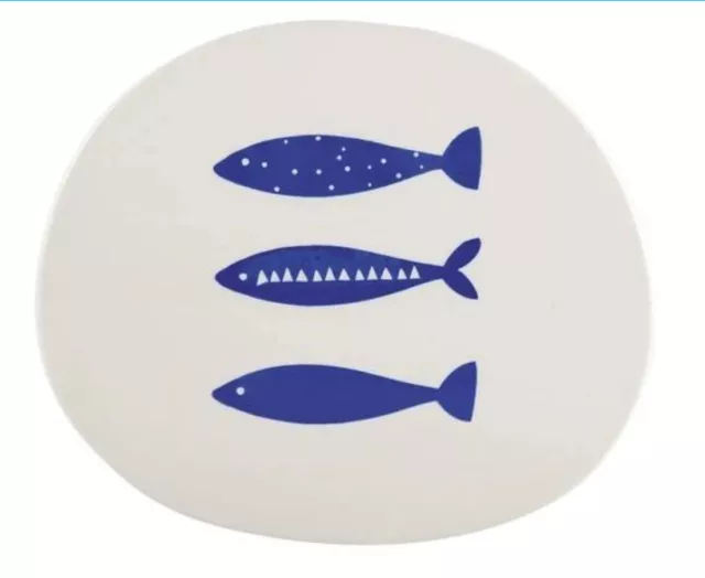 Ceramic Trivet Hot Pans Placemat Chopping Mikasa Into The Blue Fish  28x24cm NEW