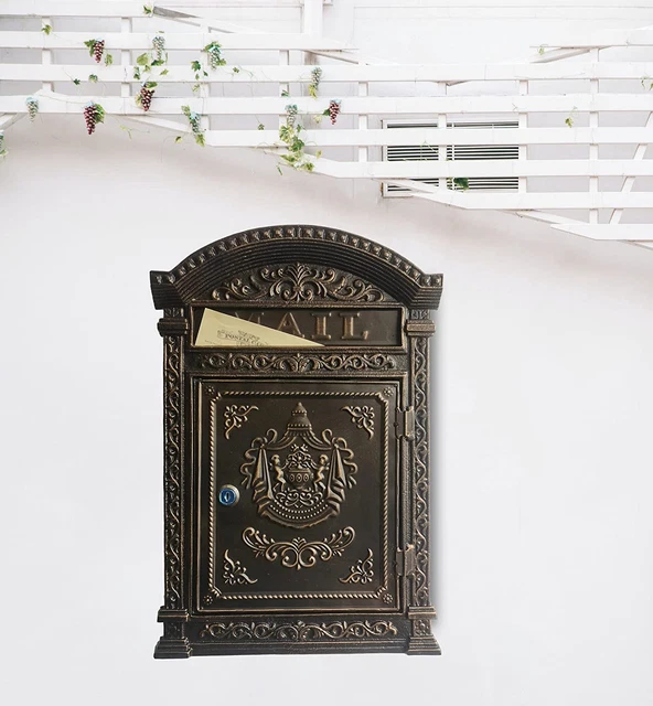 Decorative Lock Mailbox Outdoor - Metal Wall-Mounted Mailbox - Vintage Cast Iron