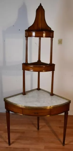 1910s Antique French Louis XVI Walnut & Marble top corner table with planters