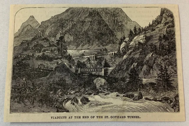 1882 Revista Grabado ~ Viaducts De San Gotthard Túnel Suiza