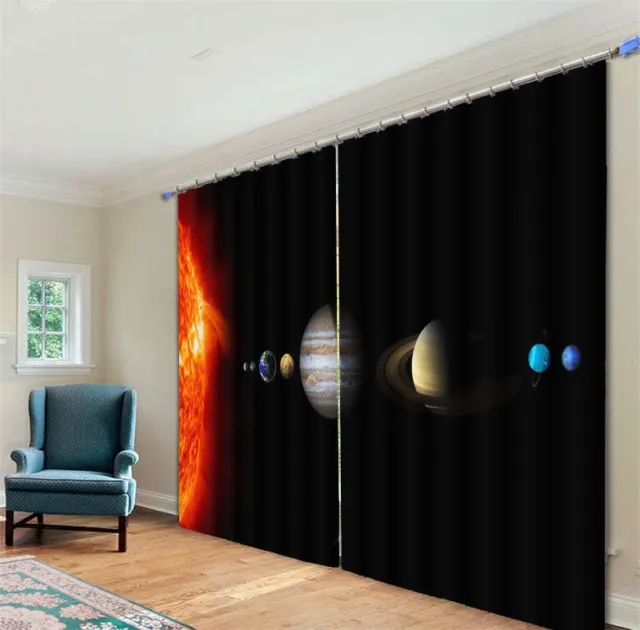Eight Planet Solar System 3D Blockout Photo Printing Curtain Draps Fabric Window