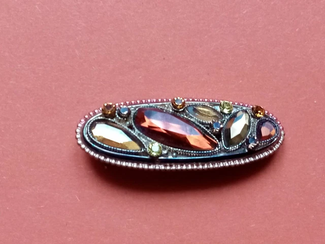 Broche Fantaisie En Métal Blanc Avec Petits Brillants - Occasion - Bijou Ravissant Pour Femme