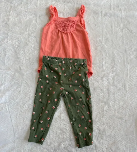 Carter’s Baby Girl 9 Months 2 Piece Set Bodysuit And Pants Orange Green