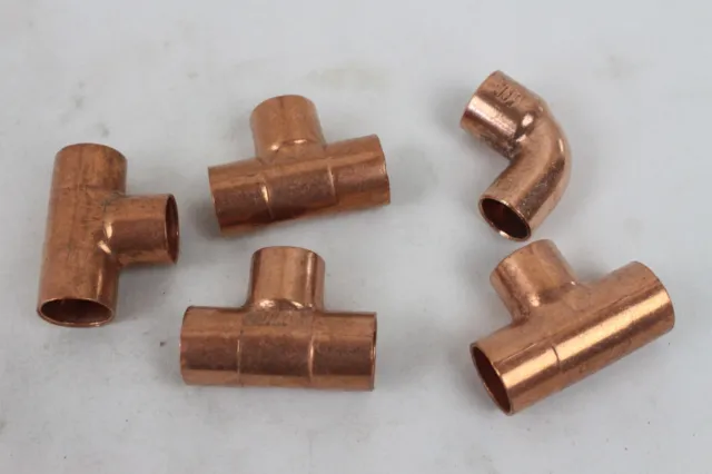 5 NEW ELKHART Copper Fitting Lot 90 Degree Elbow T Solder 5/8" Plumbing Parts
