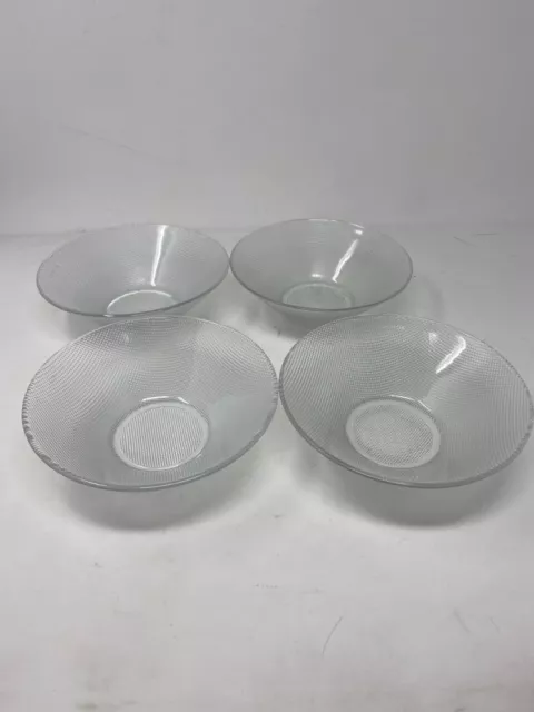 Set of 4 Royalex Clear Glass Textured Small Dot Bead Cereal Bowls 5" Aross
