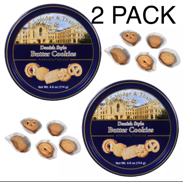 2PK Cambridge & Thames Danish Style Butter Cookies, 4 oz. Tins, Premium Snacks