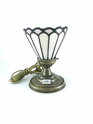 Lampada da tavolo comodino como in ottone anticato con vetro stile Tiffany  rosa