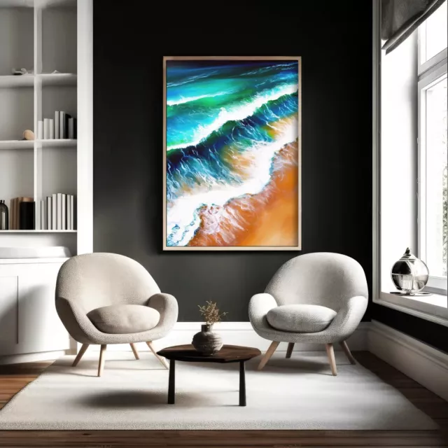 Aerial Ocean Wave Painting Wall Art poster Choose your Size