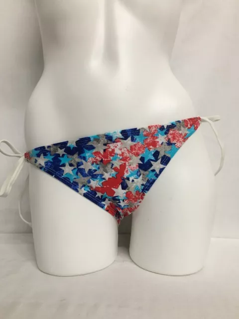 Bp Juniors Side Tie Cheeky Swim Bikini Bottom Blue Salt America Stars Large New