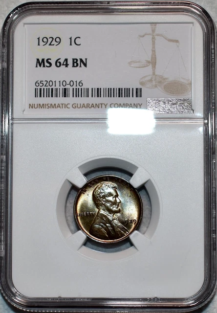 NGC MS-64 BN 1929-P Lincoln Cent, Beautiful, Pastel-Toned specimen.