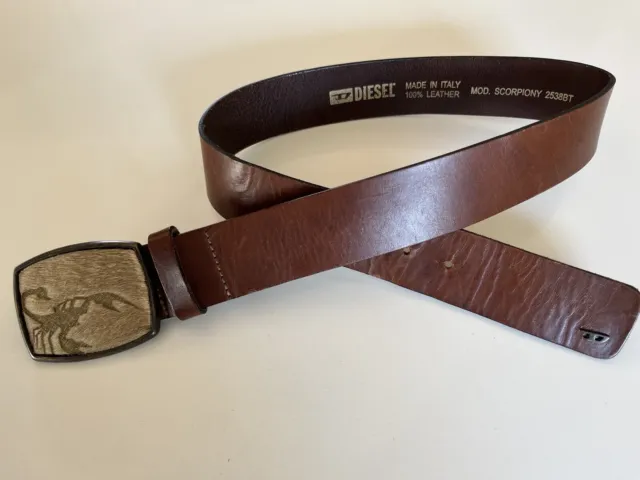 Diesel…Scorpion Calf hair Buckle Brown Leather Belt…Made In Italy…Sz 80/32…Rare
