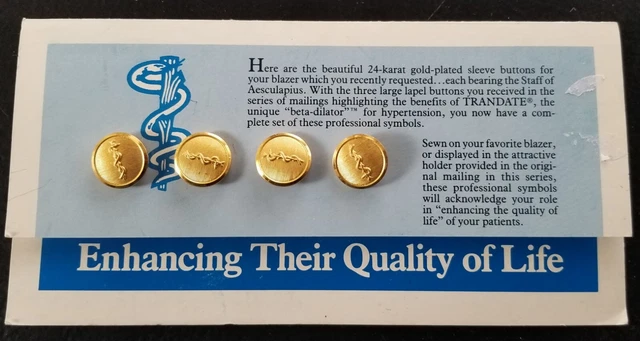 1985 de colección Rod Staff of Asclepius 24 quilates juego de botones placa de oro médico médico MD