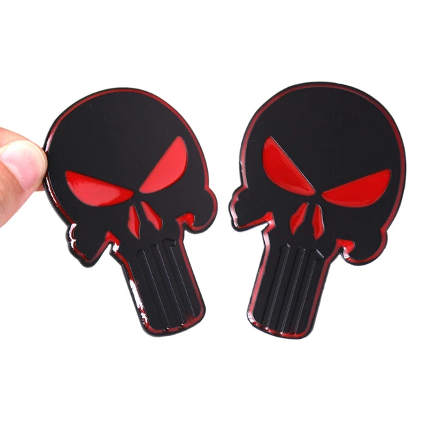 2x Red Eye Black Skull Badge Car Left Right Motorycle Fender Rear Emblem Decal