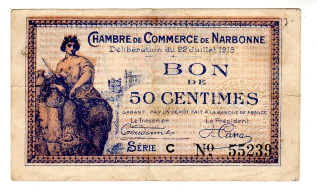 France Chambre De Commerce Narbonne 50 Centimes 1915 Billet De Necesssite