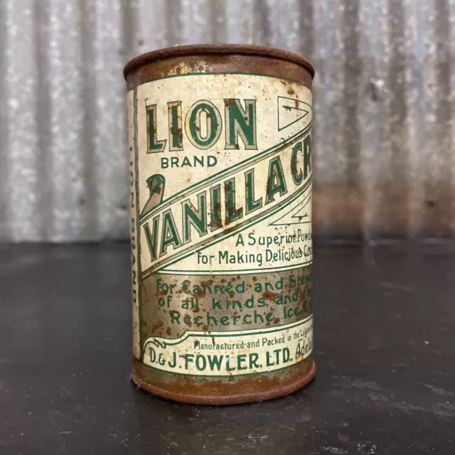 Lion Brand vanilla Cream Custard Powder Vintage Australian Kitchen Tin