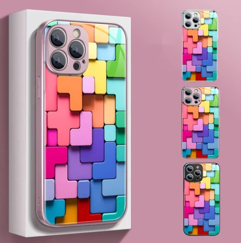 New Flat 3D Square Pattern Glass Case Cover for iPhone 14/13/12 Pro Max UK