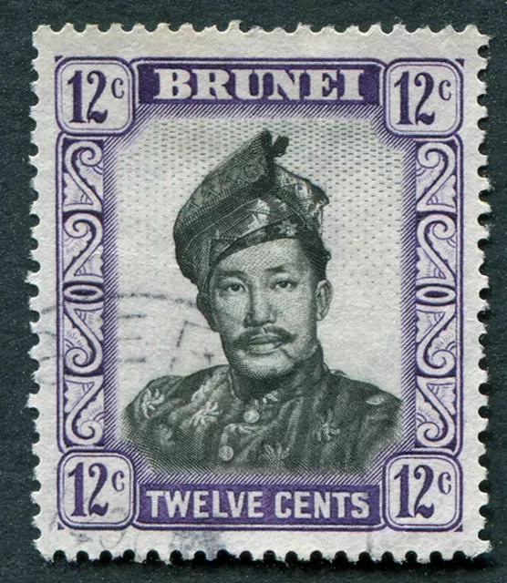 BRUNEI 1952-58 12c black and violet SG107 used NG Sultan Omar Ali Saifuddin #B03