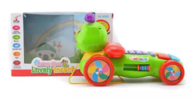 Kids Baby Learning Toy Cartoon Phone Lovely Insect Drag & Pull With Light Music