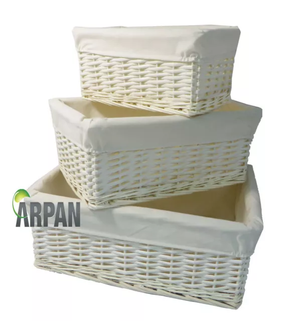 Hamper Storage Basket White Wicker Gift With White Lining- Small,Medium/ Large