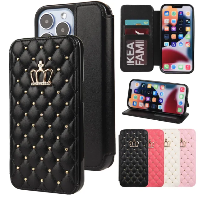 Stylish Crown Leather Flip Holder Wallet Phone Case For iPhone 13/12/11/X/8/7