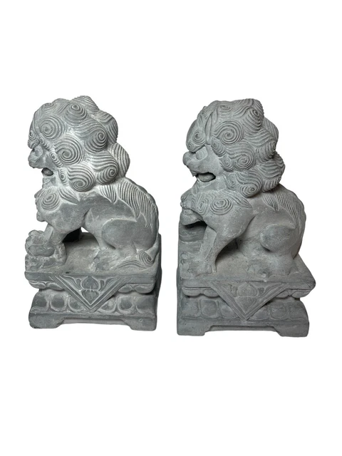 Foo Fu Dogs 6” Ceramic Or Cement Fengshui Evil Door Guard Statue Pair 2