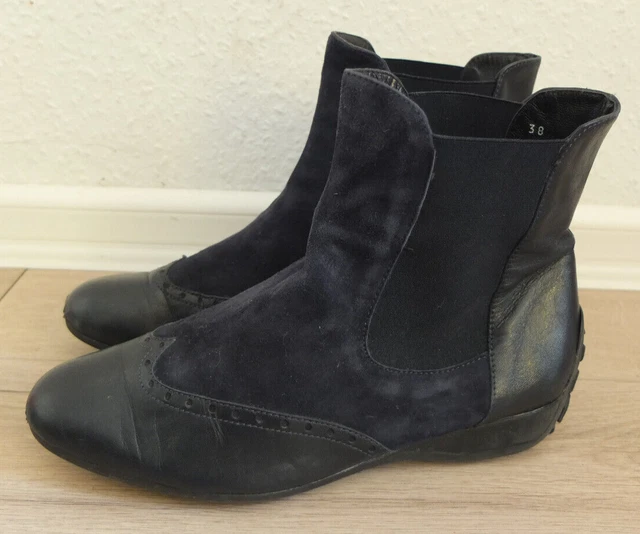 Cuir Daim Bottines Gr. 38 Top Noir/Bleu