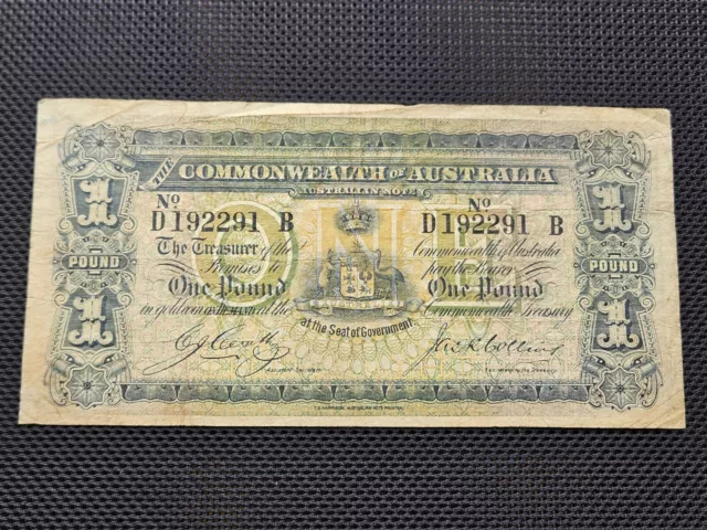 1918 £1 Australian One Pound Banknote Cerutty / Collins