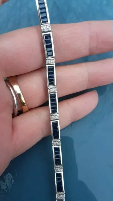 10 Ct Baguette Cut Simulated Blue Sapphire Tennis Bracelet 14K White Gold Plated