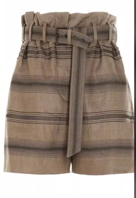 NWT $2145 BRUNELLO CUCINELLI Belted embellish linen In Camel shorts sz L sz 46