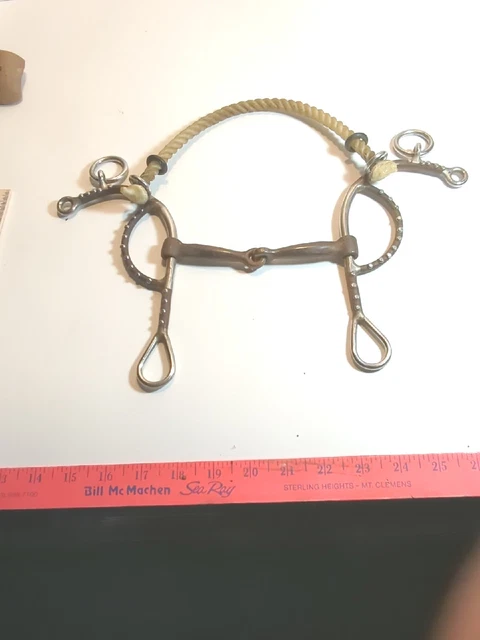 Gymkhana Bit, Broken 5 1/2" Mouth Gag Hard nylon Rope Noseband Steel Buttons