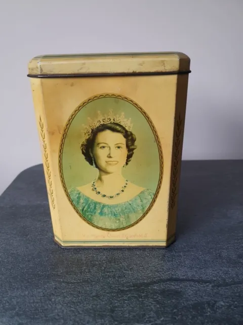 Vintage Queen Elizabeth II Coronation Souvenir Tea Caddy Tin 1953