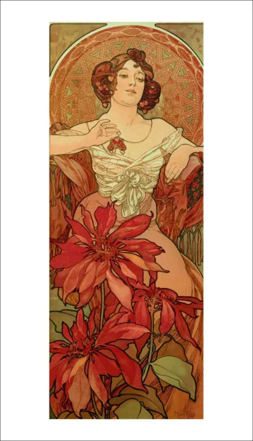 Mucha Ruby vintage poster fine art giclee print gallery wall art WITH BORDER