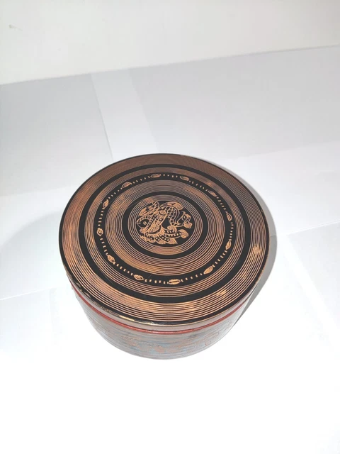 Vintage Hand Painted Burmese Myanmar Lacquer Betel Box Storage Container 2