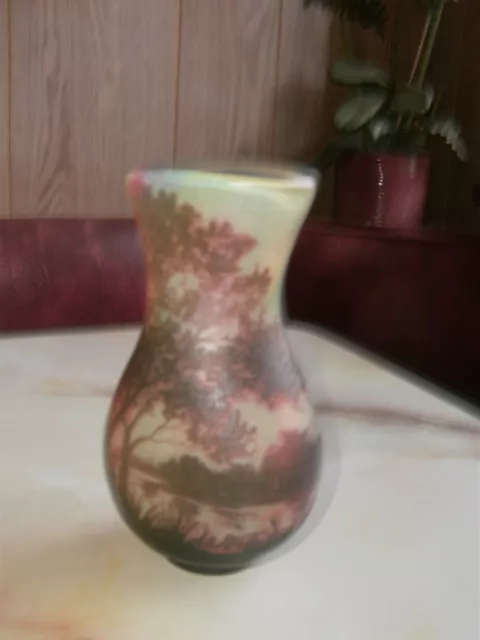 ANTIQUE CAMEO OPALESCENT ART GLASS VASE SIGNED DEVEZ ca. 1900’s RARE