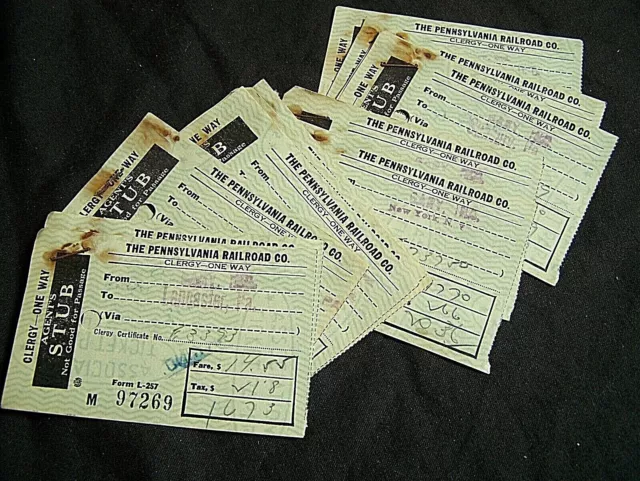 13 Lot~1949 Pennsylvania Railroad Clergy One Way Ticket Stub Pass