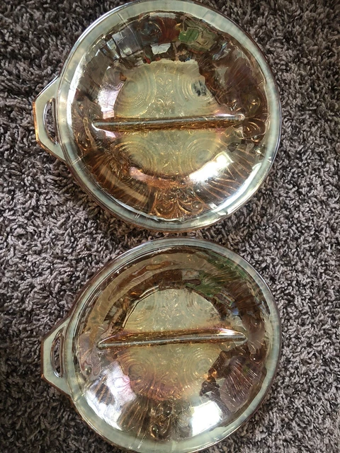 Vintage Indiana Glass Marigold Divided Relish Dish Candy Bowl Amber Orange