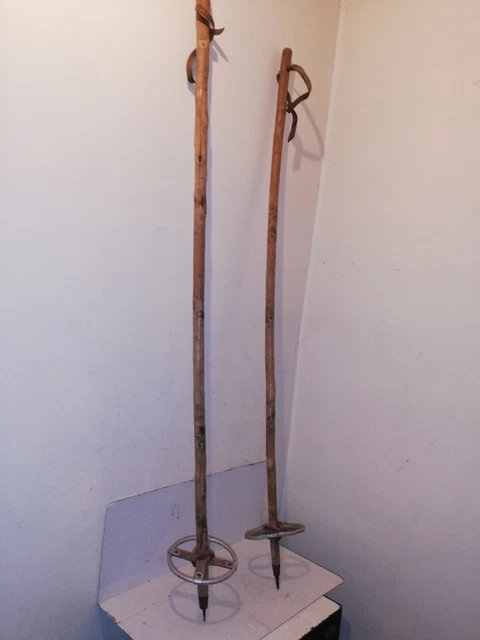 Anciens Bâtons De Ski En Bambou Vintage - Marque Coq Rouge - Déco Chalet Années 1950