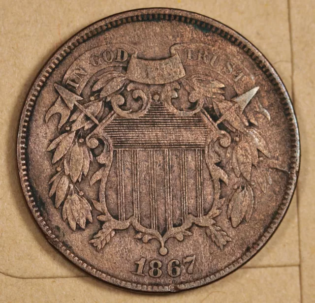 1867 2 Cent Piece.  Natural Uncleaned.  VF-XF.  194745