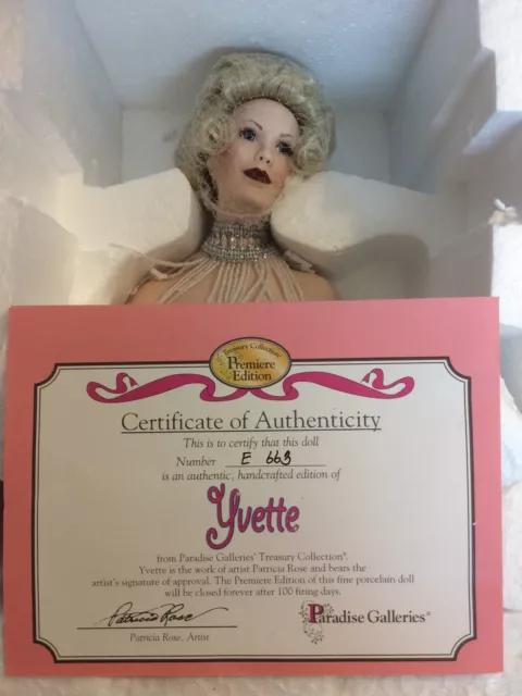 Treasury Collection Paradise Galleries “Yvette” Certificate Of Authenticity NIB