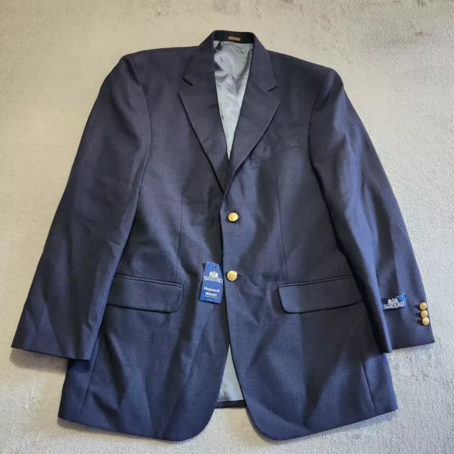 Stafford Hopsack Blazer Men's 40R Navy Gold Buttons Wool Blend Classic Jacket