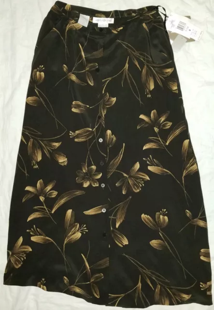 NEW Jones New York Collection Black Floral 100% Silk Size 8 Skirt $130