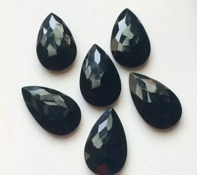 18x30mm Schwarz Chalzedon Facettiert Birne Cabochons, 3 Stück Flache Rückseite