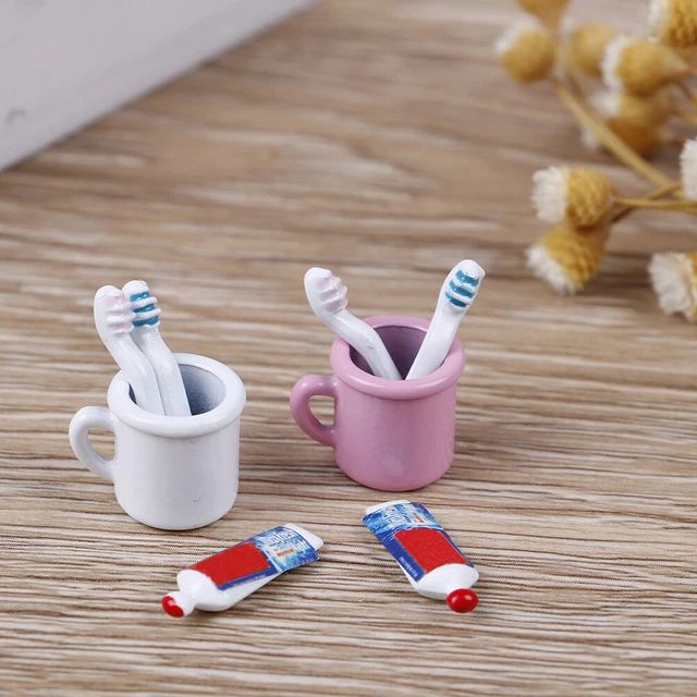 1:12 DOLLHOUSE MINI toothbrush toothpaste cup for dollhouse bathroom ...