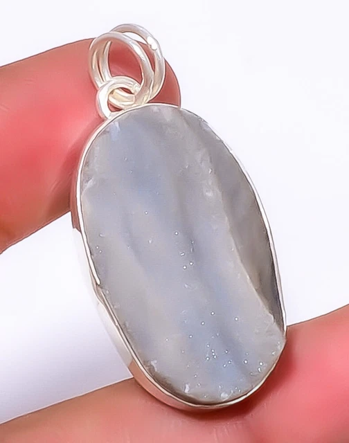 Desert Rose Drusy - India 925 Sterling Silver Jewelry Pendant 1.56" A332