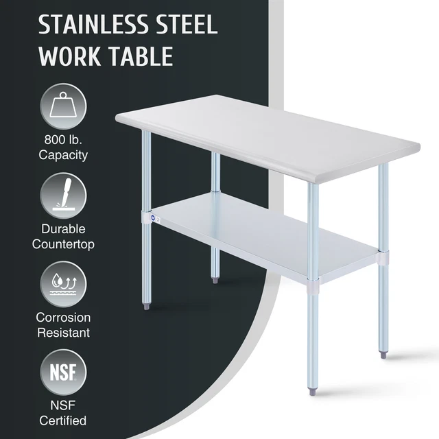 48x24 in Stainless Steel Work Table NSF Kitchen Table with Adjustable Undershelf