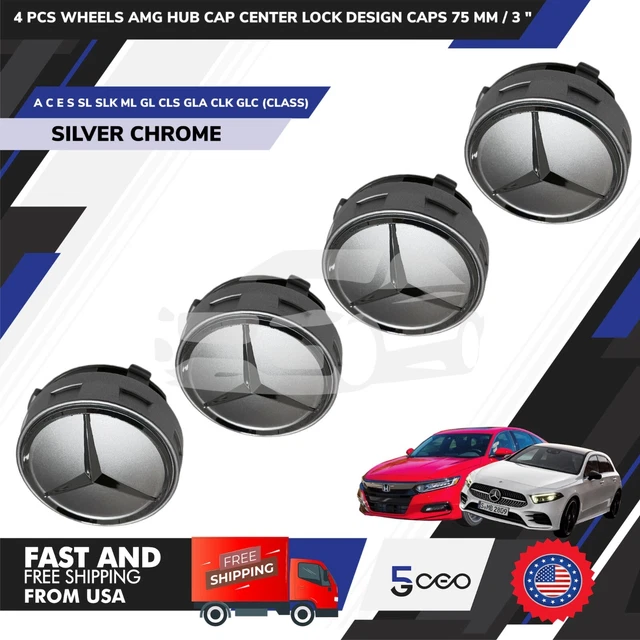 4 PCS WHEELS AMG HUB CAP CENTER LOCK DESIGN CAPS 75 MM / 3 " MERCEDES BENZ Matte